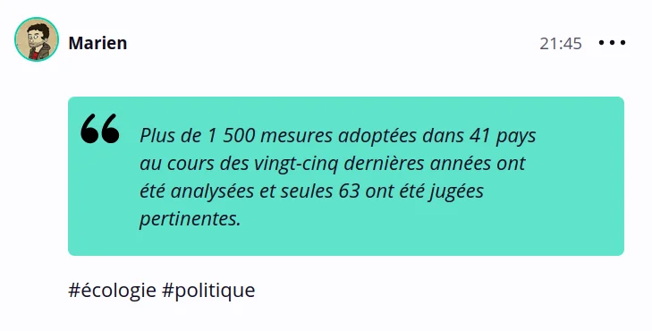 Un commentaire dans Flus avec les tags écologie et politique.