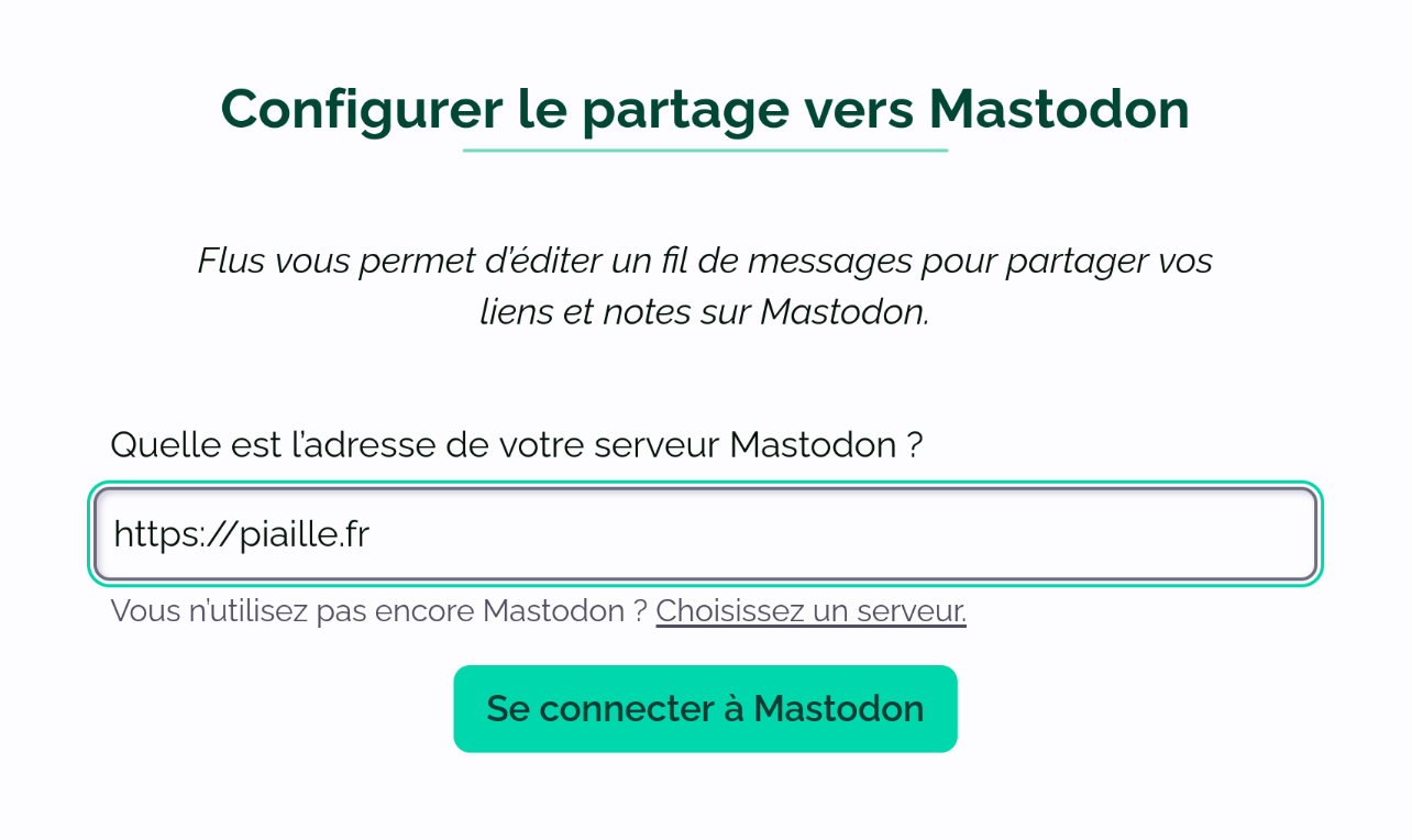 Un formulaire demandant l’adresse d’un serveur Mastodon.