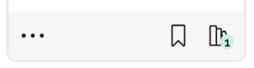 Le bas d’un lien dans Flus avec trois icônes. La troisième est celle des collections, et un '1' est superposé par dessus.