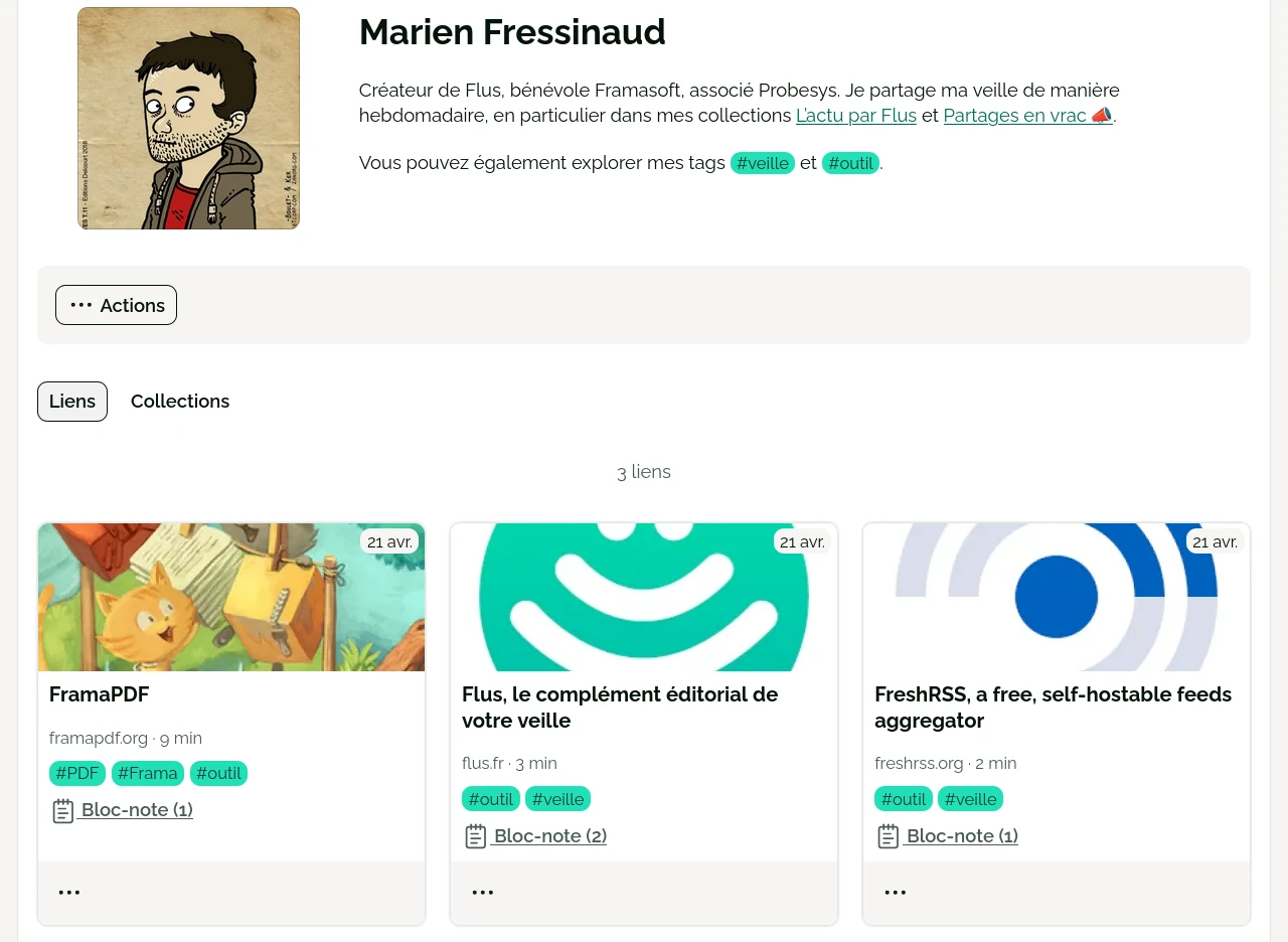 Capture d’écran d’un profil dans Flus.