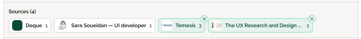 4 sources d’un fil, dont 2 sont sélectionnées.