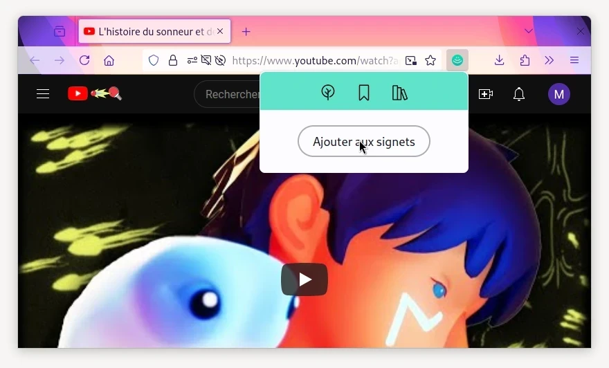 L’extension navigateur de Flus ouverte par-dessus une page Youtube.